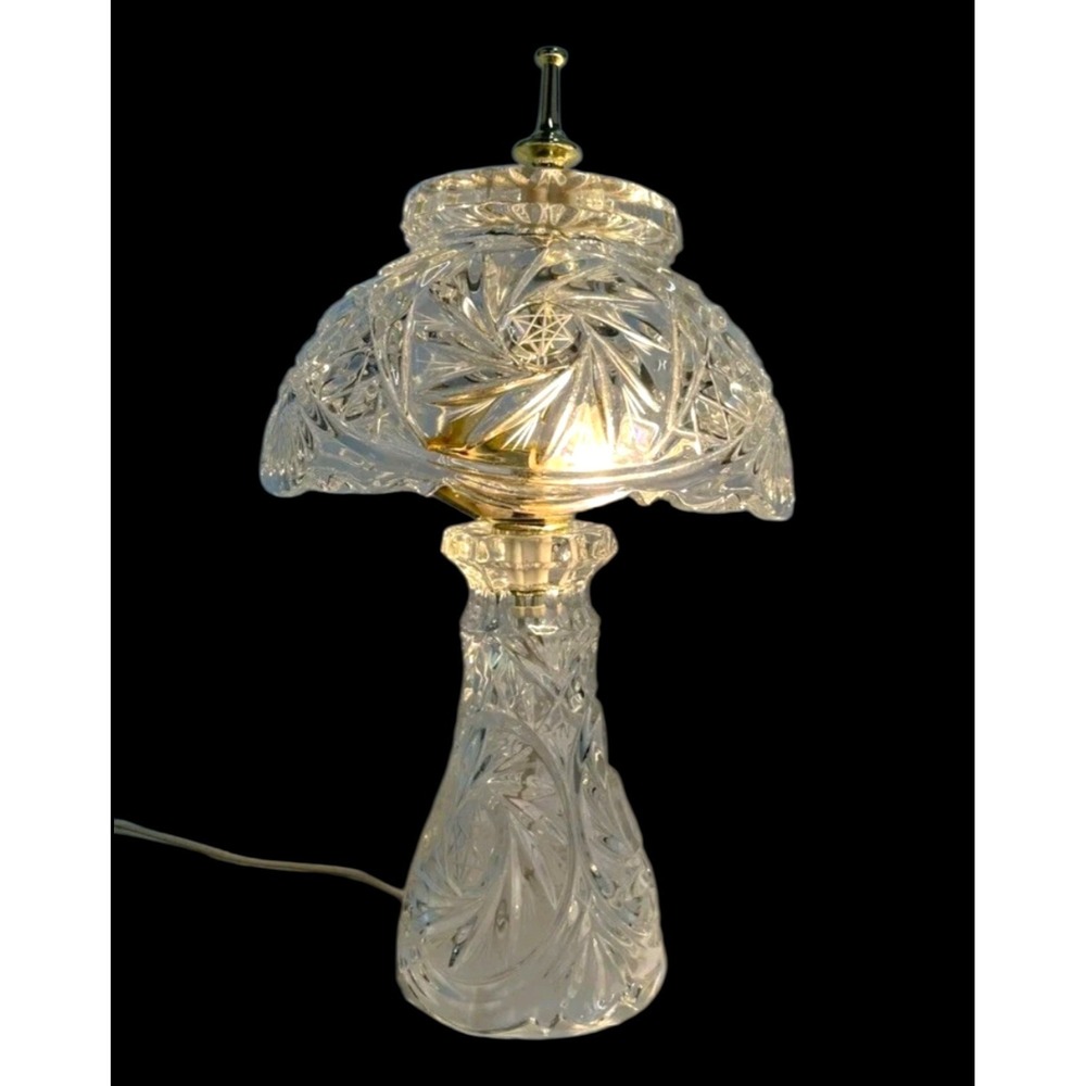 Vintage Mid Century Etched/ Crystal Glass Floral Table Lamp Frosted Glass 60s 70